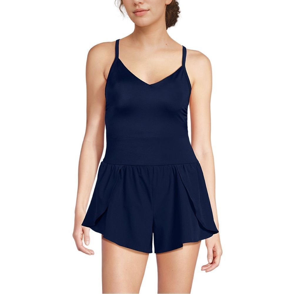 Land's End One Piece Strappy X Back Swim Romper adjustable Deep Sea Navy Various - Picture 4 of 12